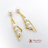 Japanese Pearl Dangle Earrings 14 K Gold 1980