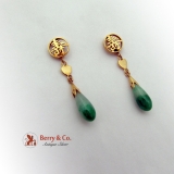 Asian Jadeite Drop Earrings 18K Gold 1940