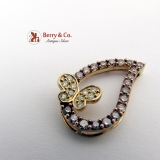 Dazzling Large Butterfly Teardrop Pendant 10K Gold Champagne Diamonds