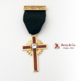 Knights Templar Cross Red Guilloche Enamel Onyx White Sapphire California 1954 14 K Gold