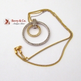 Double Circle Necklace Pendant White Yellow 14K Gold Diamonds 0.4 TCW SI2