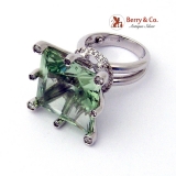 Dazzling Cocktail Ring 18K White Gold Green Amethyst 1980