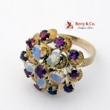 Vintage Princess Ring 18K Gold Rubies Water Opals 1940