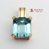 Aquamarine Sliding Pendant 14K Gold Diamonds Custom Made
