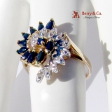 Cluster Ring Sapphires Diamond Chips 10 K Gold