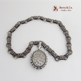 Antique Victorian Sterling Silver Book Chain Collar Bookchain-Full English Hallmarks 1890s Locket Pendant Necklace