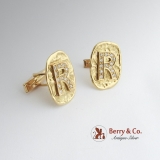 Custom Made Cufflinks Monogram R 18 K Gold Diamonds