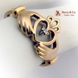 Claddagh Ring 14 K Gold Diamond Accent