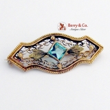 Vintage Brooch 10 K Gold Light Blue Glass Gem