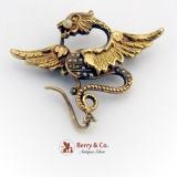 Victorian Griffin Brooch Seed Pearls 14 K Gold