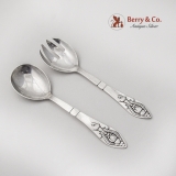.Fuchsia Serving Fork Spoon Set Georg Jensen Sterling Silver 1930 Denmark