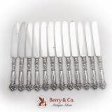 .Carnation Dessert Luncheon Knives Set Silverplate Blades Wallace Sterling Silver 1909