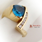 Trillion Cut Topaz Ring Diamond Channel Set 14K Yellow Gold