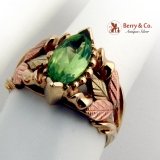 Multi Colored 10K Gold Peridot Ring Foliate Decorations