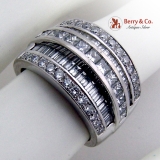 Spectacular Five Row Channel Set Diamond Ring Band 14K White Gold