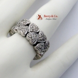 Two Row Diamond Heart Band Ring 18K White Gold