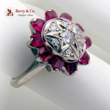 Edwardian Diamond Ring Synthetic Ruby Halo 14K White Gold 1910