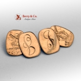 Engraved Windmill Rounded Rectangular Cufflinks 18K Gold Monogram