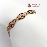 Openwork Foliate Beaded Link Bracelet Multi Colored 10K Gold