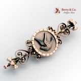 Antique Victorian 14K Gold Brooch Applied Bird Openwork Decorations 1880