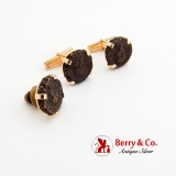 Ancient Coin Cufflinks Tie Tack Set 14K Yellow Gold Merrin