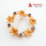 Ivy Vine Round Brooch Sapphire Decorations 14K Yellow Gold