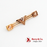 Antique Intricate Long Brooch Seed Pearl Accents 14K Yellow Gold 1870