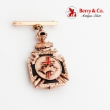 Masonic 14K Rose Gold Figural Brooch Diamond Onyx Inlay Red White Enamel