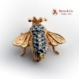 Figural Bug Insect Pin Single Cut Diamonds 14K Yellow Gold