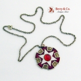 Masonic 14K Gold Medal Glass Cabochon Enamel Gold Filled Chain 1930