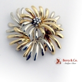 Stylized Aster Flower Brooch Diamond Accents 18K White Yellow Gold