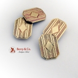 Vintage Engraved Octagonal Form Cufflinks 14K Gold
