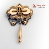 Antique Victorian Intricate Brooch Dangle Decorations Black Enamel 14K Gold