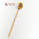 Art Nouveau Oval Openwork Stick Pin Sapphire Inset Yellow Gold