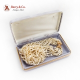 Long Multi Strand Fresh Water Pearl Necklace Ornate 14K Gold Diamond Clasp