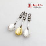 .Figural Hatching Chicks Egg Spoons Set Daniel Low Co Sterling Silver 1890