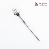 .Intricate Figural Olive Fork Spear End Italian 800 Standard Silver 1900