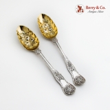 .Victorian Ornate Tablespoons Pair Gilt Floral Bowls Sterling Silver 1849 London