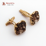 Retro Large Smoky Quartz Cufflinks 14K Gold