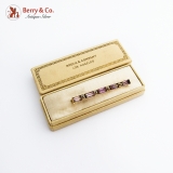 Baguette Cut Amethyst Bar Brooch 14K Gold Seed Pearls