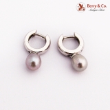 Elegant Dangle Cultured Pearl Earrings 14K White Gold