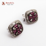 Openwork Square Ruby Diamond Earrings 18K White Gold