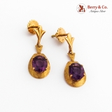 Vintage Amethyst Dangle Earrings 18K Yellow Gold