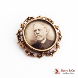 Ornate Sigmund Freud Portrait Brooch 10K Gold Seed Pearls