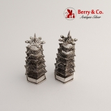 .Chinese Export Silver Pagoda Salt and Pepper Shakers