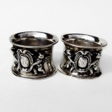 .German 813 Silver Large Ornate Napkin Rings Pair 1850