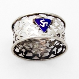 .English Sterling Silver Openwork Napkin Ring Blue Enamel Badge 1920