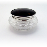 .English Cut Crystal Dresser Jar Synthetic Inset Sterling Silver 1931