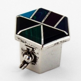 .Mexican Hexagonal Pill Box Stone Inlay Sterling Silver