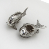.Japanese Fish Form Salt Dish Pepper Shaker Set 950 Sterling Silver